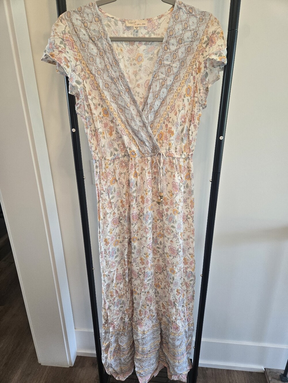BEBOP Floral Maxi Dress – Boho Floral Print Surplice Dress, Women Size M Blue